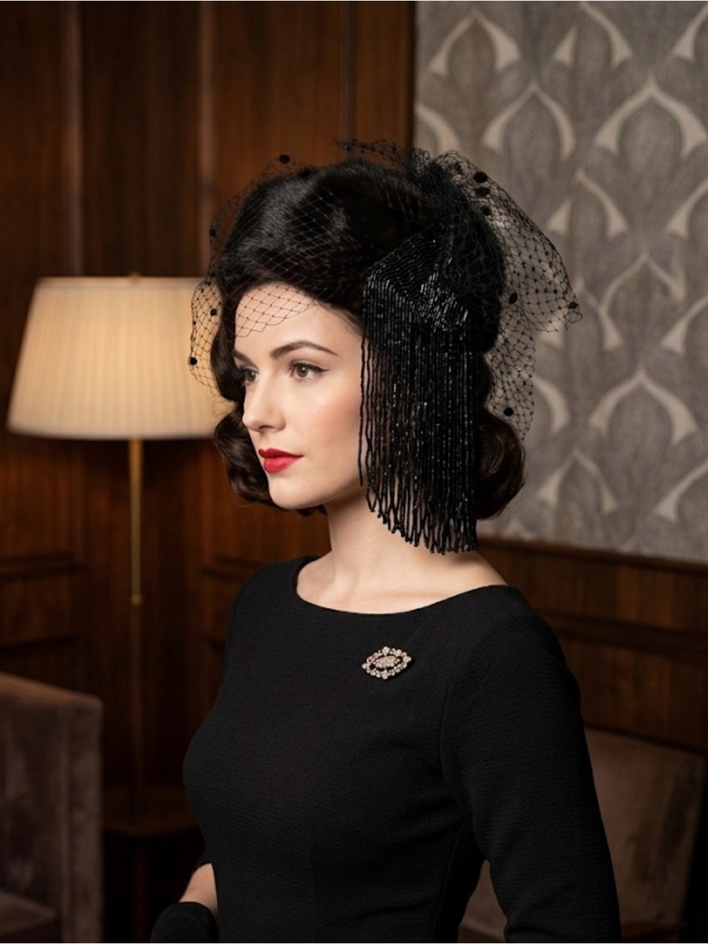 VTG 50s 60s Mink Fur Beaded Fringe Birdcage Veil Cocktail Hat Fascinator